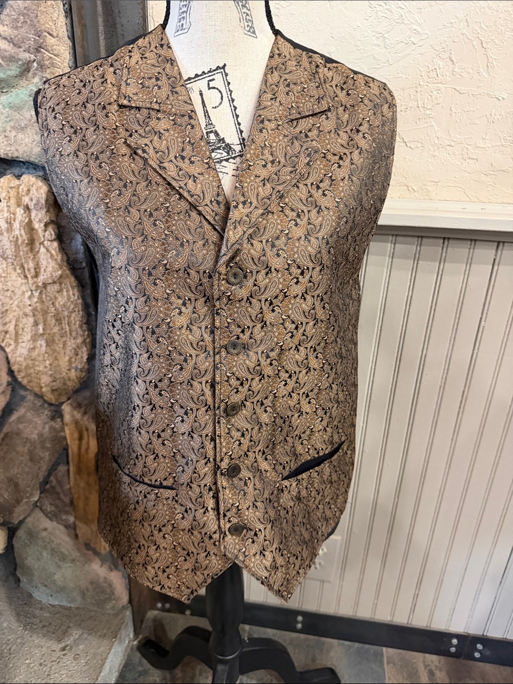 Mens Paisley Brocade Vest in Bronze
